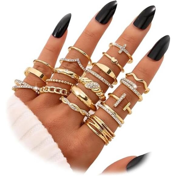 Gold Knuckle Rings Set for Women - Dainty and Trendy Finger Rings Pack - Picture 2 of 7